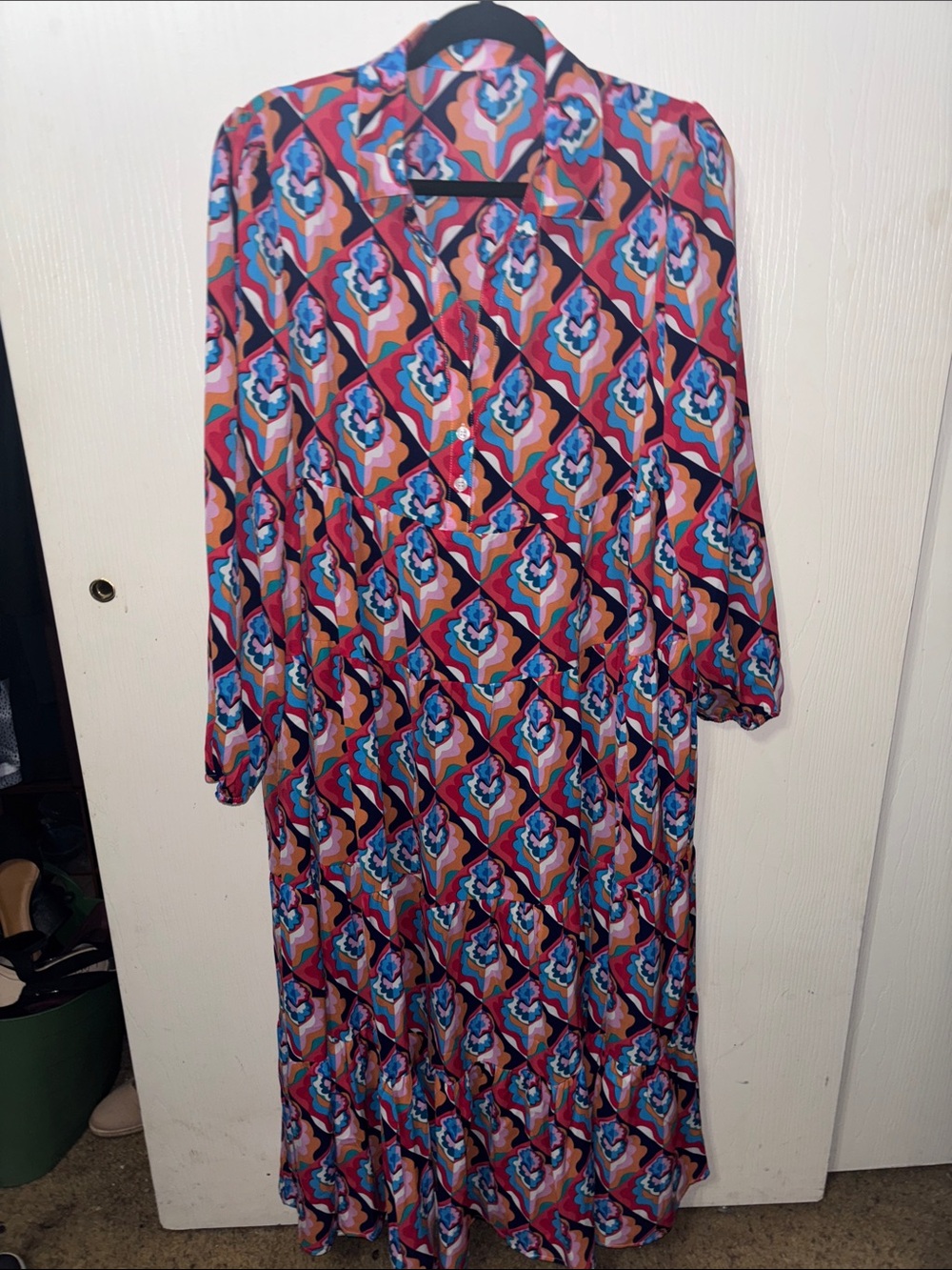 Geometric Print V-Neck Maxi Dress - Multi Color
